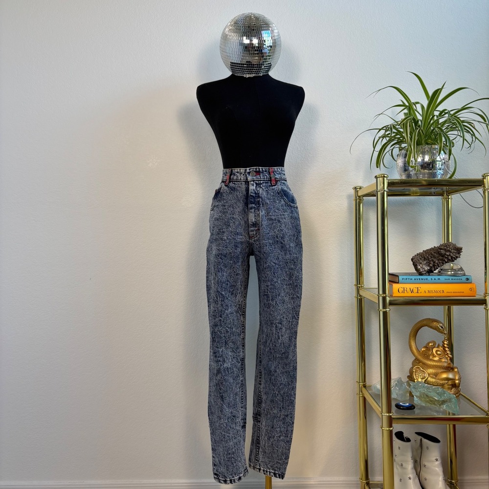 80s Vintage Lee High Waisted Acid Wash Jeans | Blue Size Size 13, Paisley Trim - Picture 15 of 16